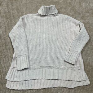 Aerie Chenille Turtleneck Womens Sweater S/M Ivory Split Hem